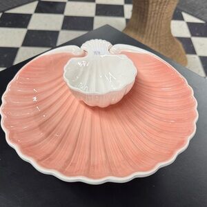 Pink and White Shell-Shaped Serving Dish